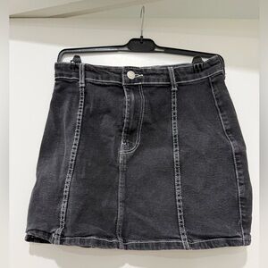 Bershka Black Denim Mini Skirt with Contrast Stitching